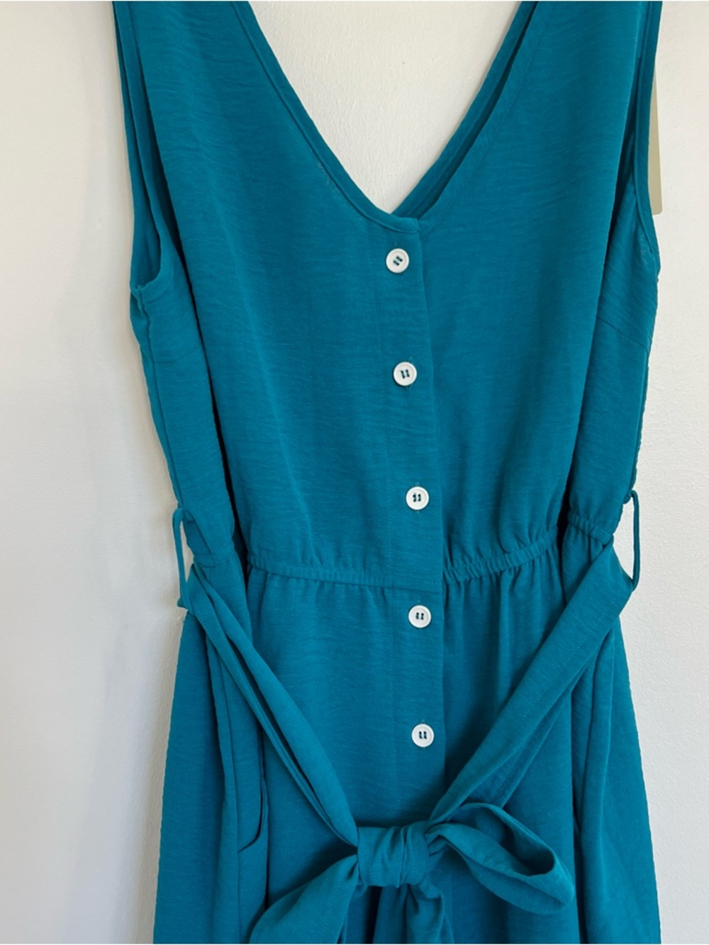 NWT Cupshe Teal Sleeveless V-Neck Button Romper with Tie Waist - Picture 2 of 12